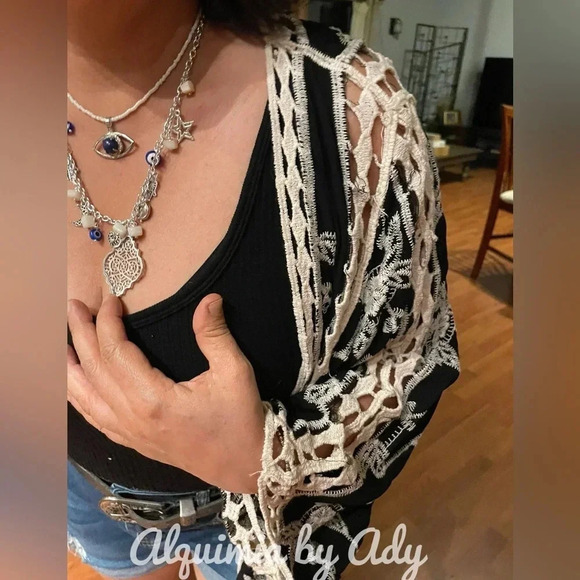 Lapis Lazuli mother of pearl layered charms boho beaded necklace - Picture 1 of 10